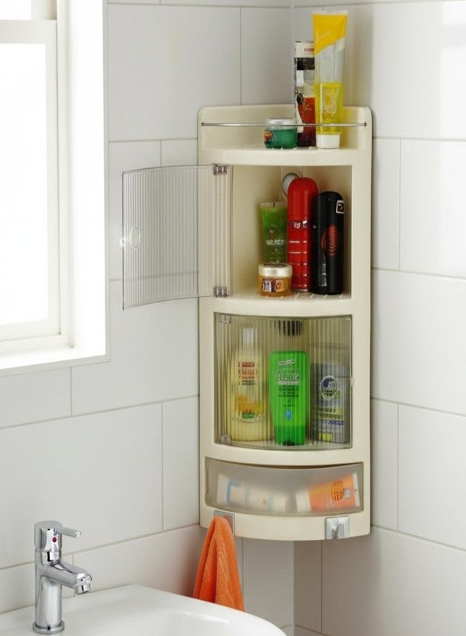 BRANCO Crystal Corner Cabinet for Bathroom | Plastic Corner Cabinet | (Made in India) | Corner Shelves Wall Mounted | Bathroom | BRC-716 (55x29x18cm) - Image 2